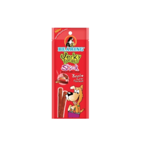 ขนมสุนัข BEARING เนื้อไก่อัดแท่ง สูตร JERKY TREATS SOFT SNACK รสเนื้อและตับ ขนาด 50G